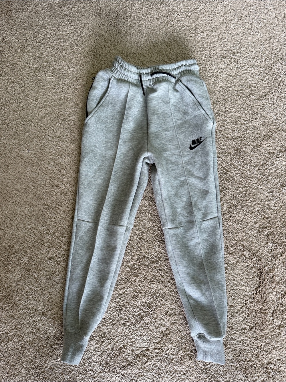 Nike Tech Light Gray Kids Jogger Sweatpants with Black Logo